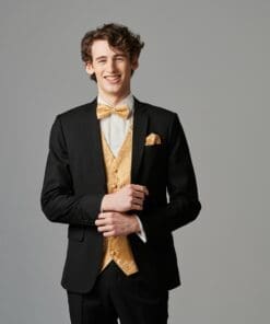 HOCHZEITSANZUG SET SCHWARZ MIT GOLDENER WESTE