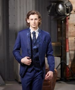 Extravaganter Anzug Set Barock Stil mit Stehkragen Blau Mieten