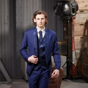 Extravaganter Anzug Set Barock Stil mit Stehkragen Blau Mieten