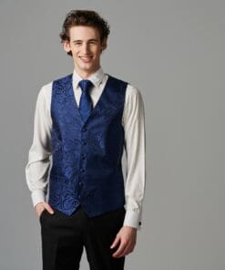 Beständige Ästhetik - Weste in Blau mit Paisley Muster. Jetzt online Mieten in der Schweiz. Anzug Westen mieten