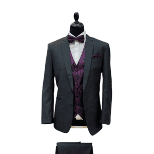 Hochzeitsanzug Set mieten in Anthrazit mit violette Weste zur Miete in der Schweiz
