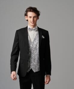 HOCHZEITSANZUG SET SCHWARZ MIT SILBERNER WESTE