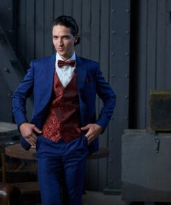 Hochzeitsanzug Set mieten in Navyblau mit bordeaux Weste im Vintage-Stil - Jetzt online Mieten in der Schweiz!