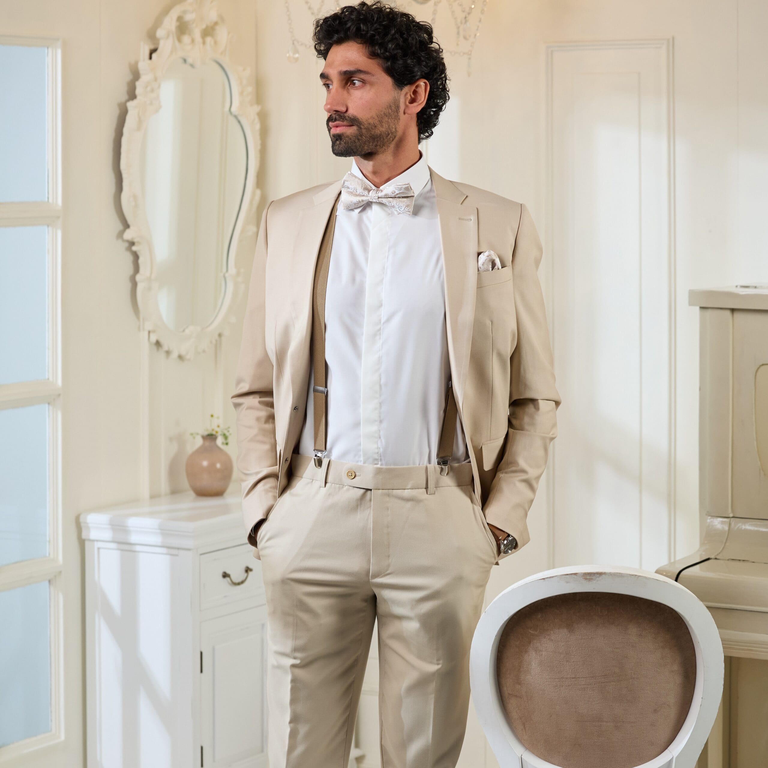 Beiger Anzug Set Retro Vintage Stil