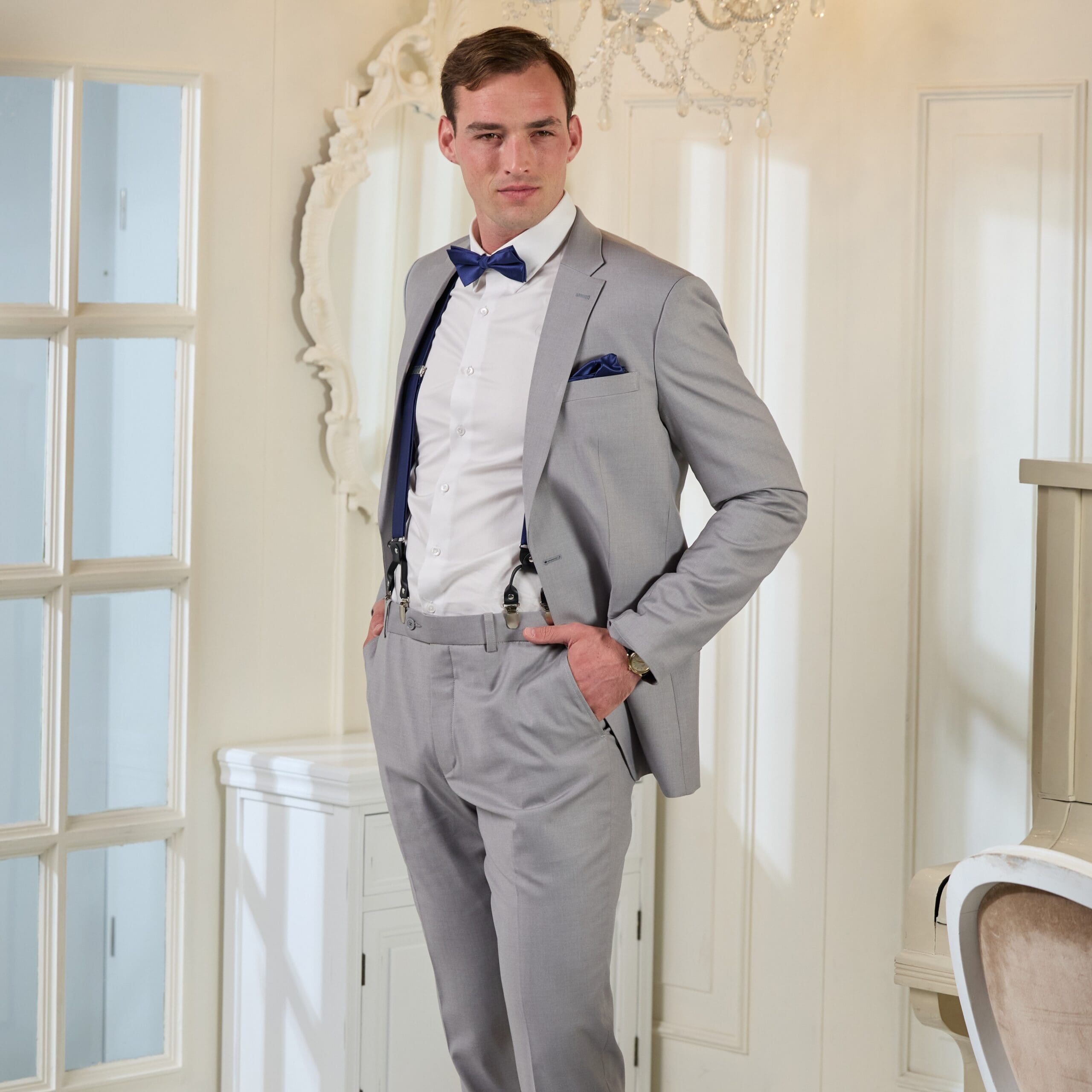 Miete ein stilvolles hellgraues Anzug Set Retro Vintage