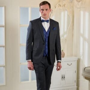 Hochzeitsanzug-Set mieten in Grau mit königsblaue Weste im Vintage-Stil - Jetzt Online Mieten in der Schweiz!