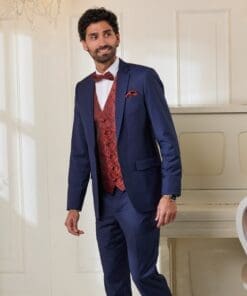 Hochzeitsanzug-Set mieten in Navyblau mit lila Weste im Vintage-Stil - Jetzt Online Mieten in der Schweiz!
