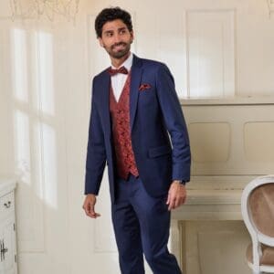 Hochzeitsanzug-Set mieten in Navyblau mit lila Weste im Vintage-Stil - Jetzt Online Mieten in der Schweiz!