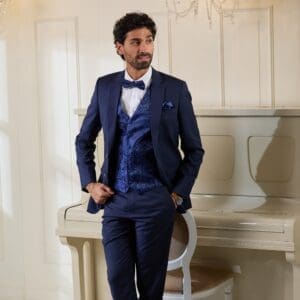 Hochzeitsanzug-Set mieten in Nachtblau mit königsblaue Weste - Jetzt online Mieten!