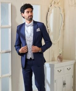 Hochzeitsanzug-Set im Navyblau mit klassische Silberne Weste - Jetzt Online Mieten in der Schweiz!